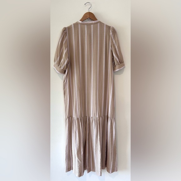 ICHI Striped Puff Sleeve Button-Front Dress - Size 38 - Picture 5 of 7